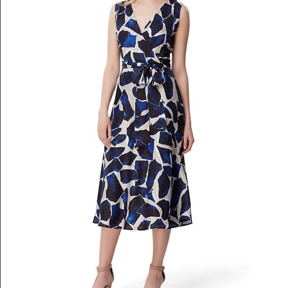 Tahari ASL Printed Faux Wrap Midi Dress